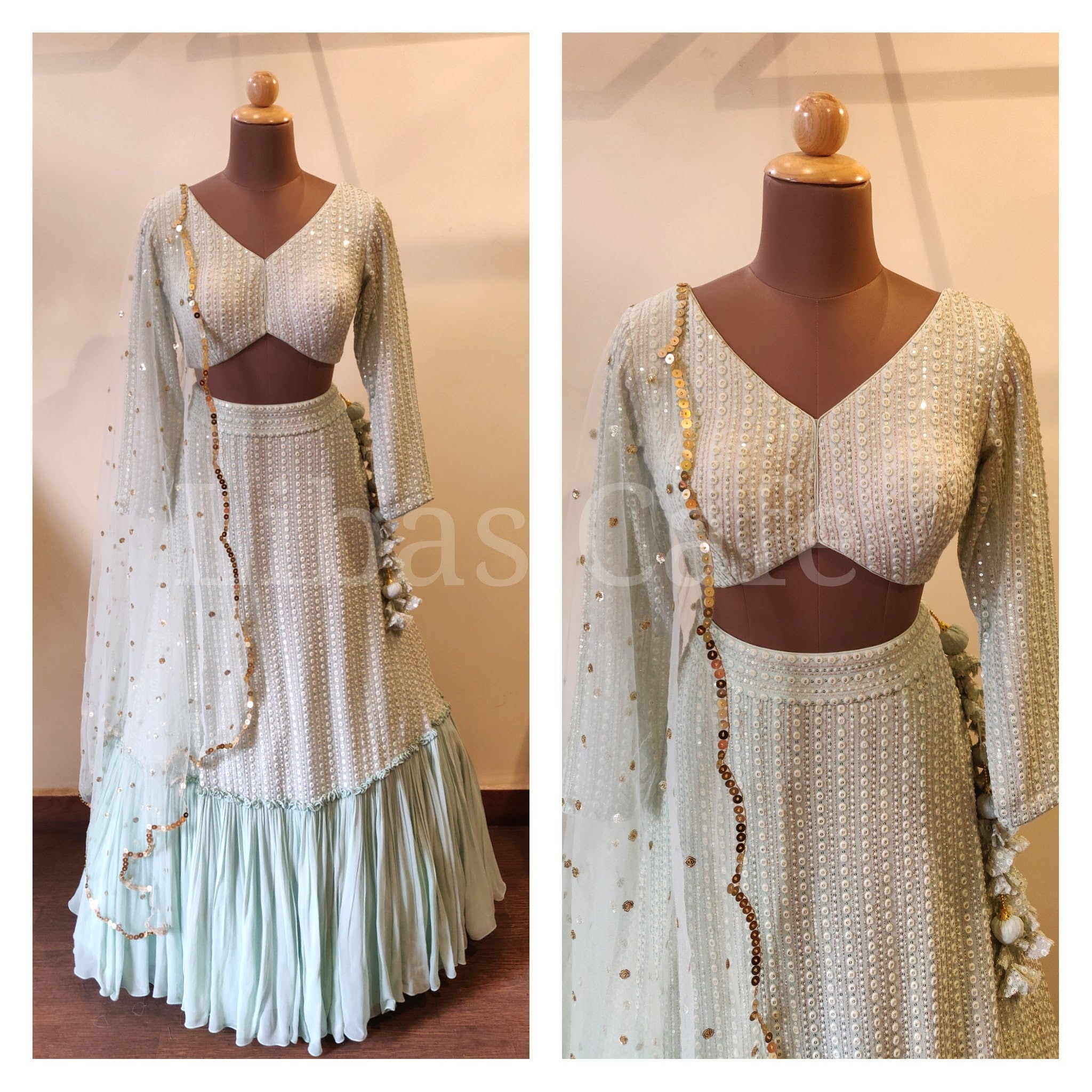 Mint Green Thread Embroidered Lehenga